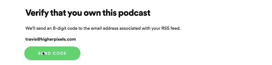 Podcast verification page with green button that says