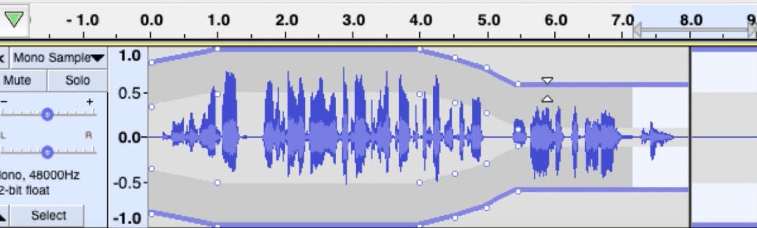 Envelope Tool showing sound adjusted across various time points