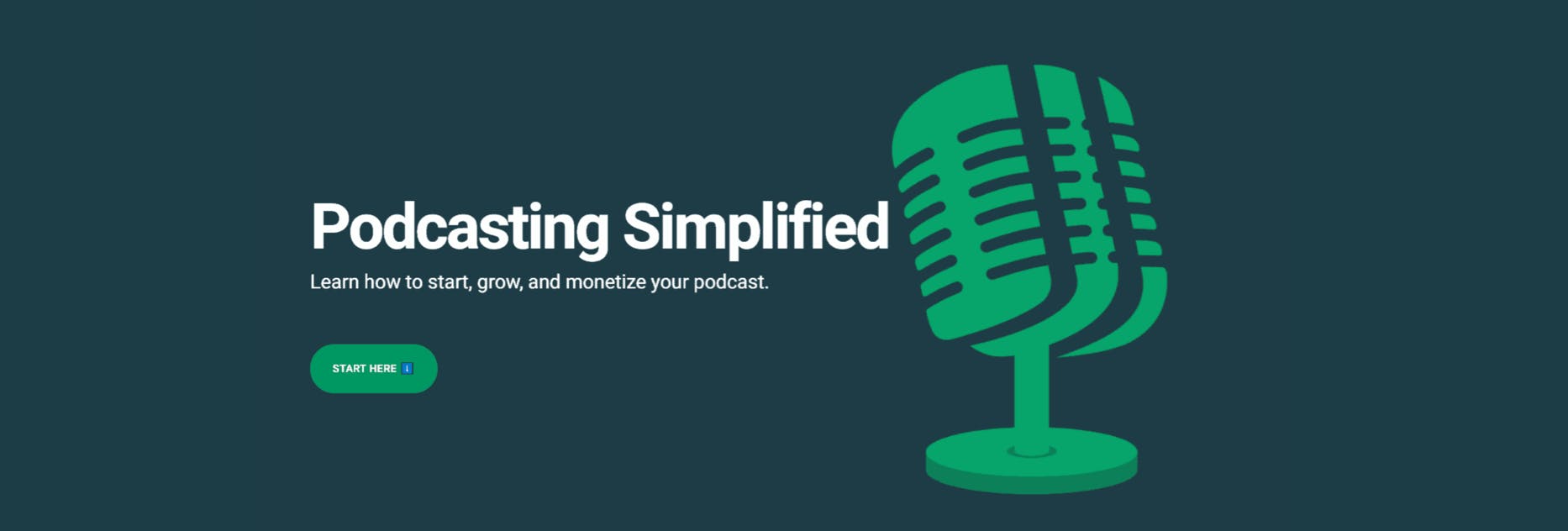 Podcast Insights homepage with green microphone and the words