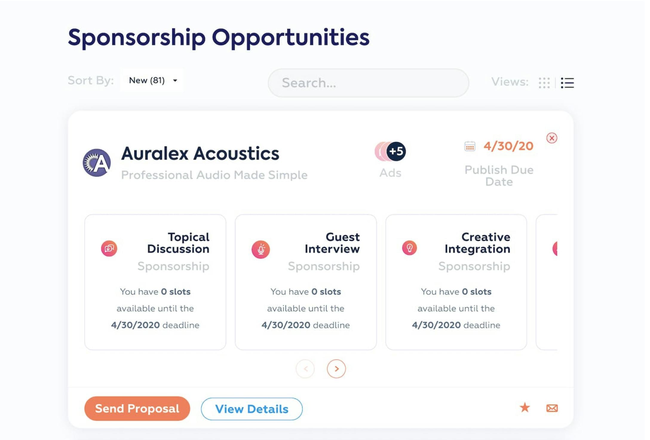 Sponsorship opportunities page on Podcorn