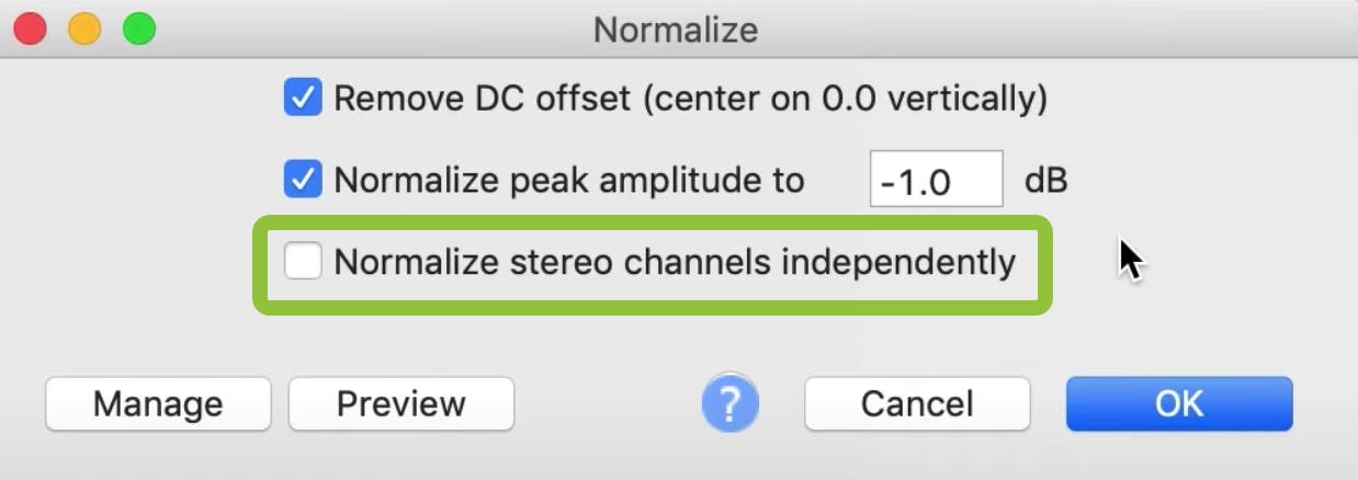 Normalize window with green box around
