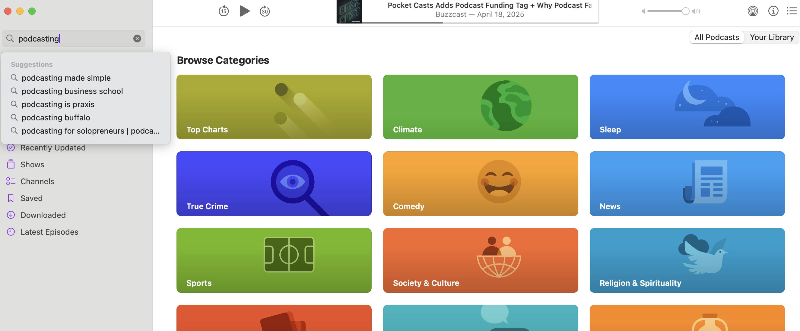 searching for a podcast on Apple Podcasts