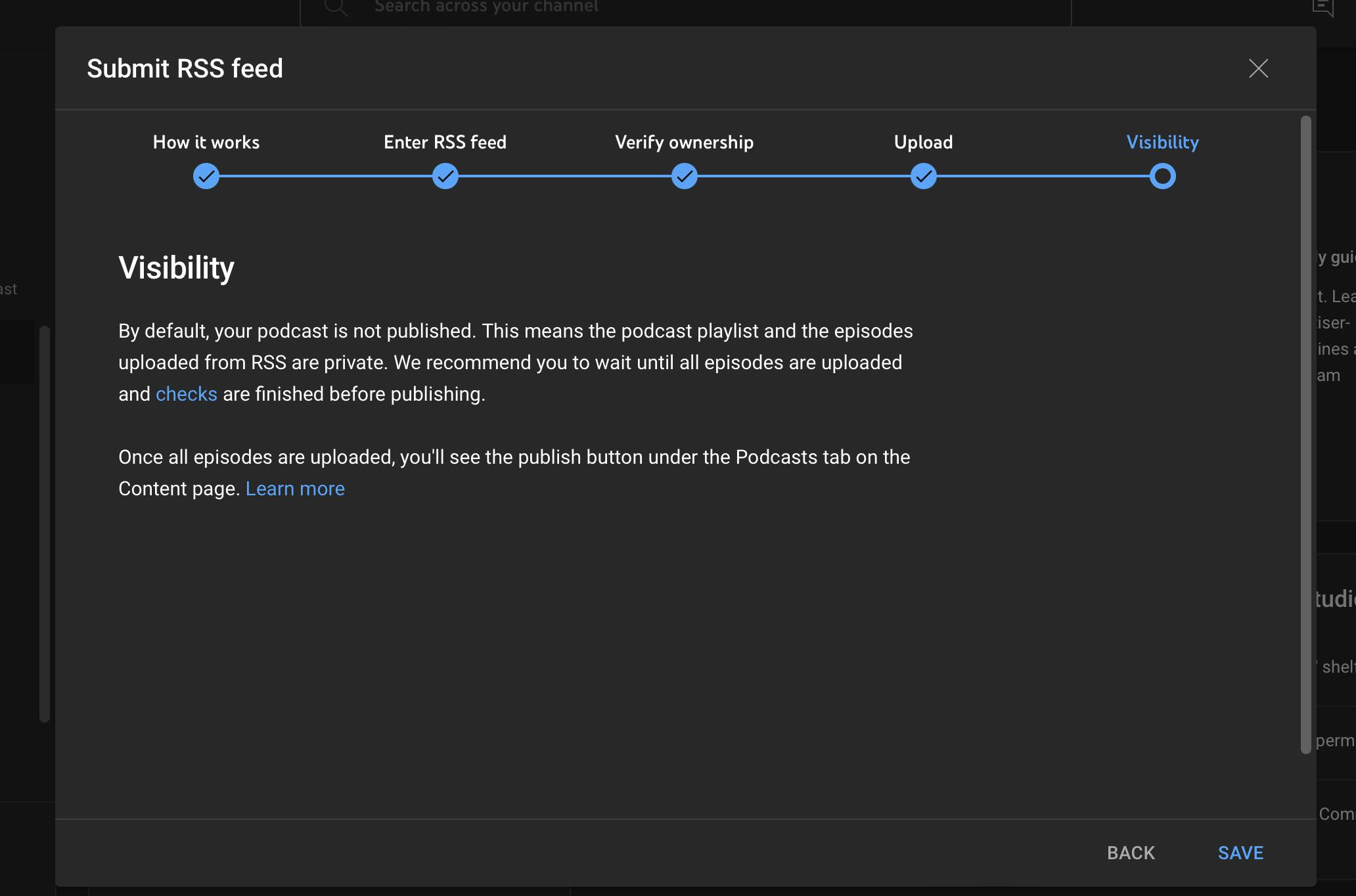 Read the visibility details and then click Save