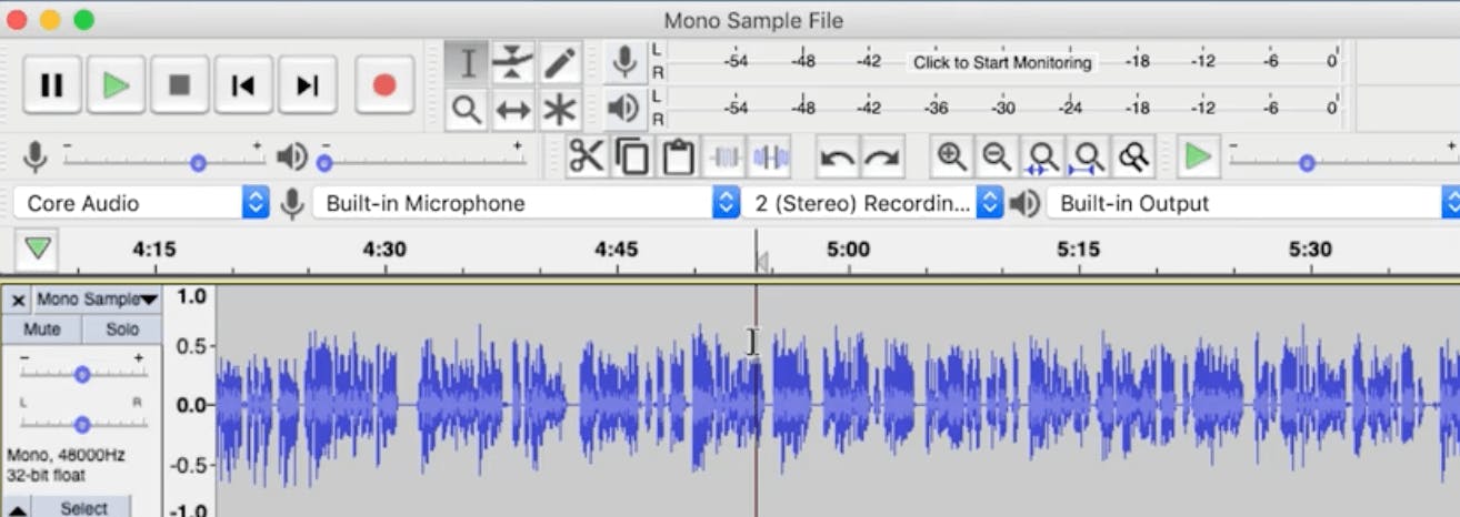 Waveform in Audacity workspace