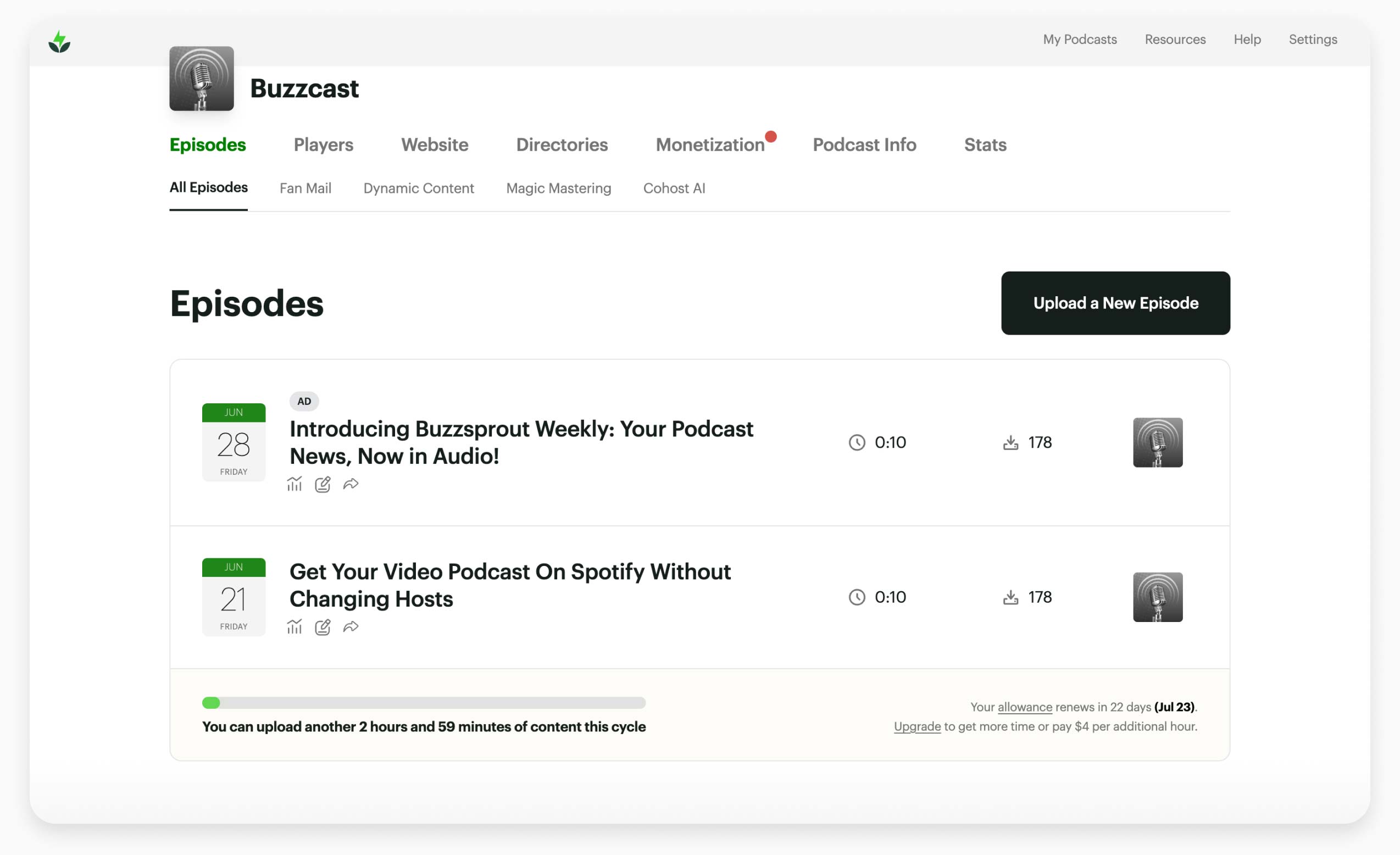 Buzzsprout features